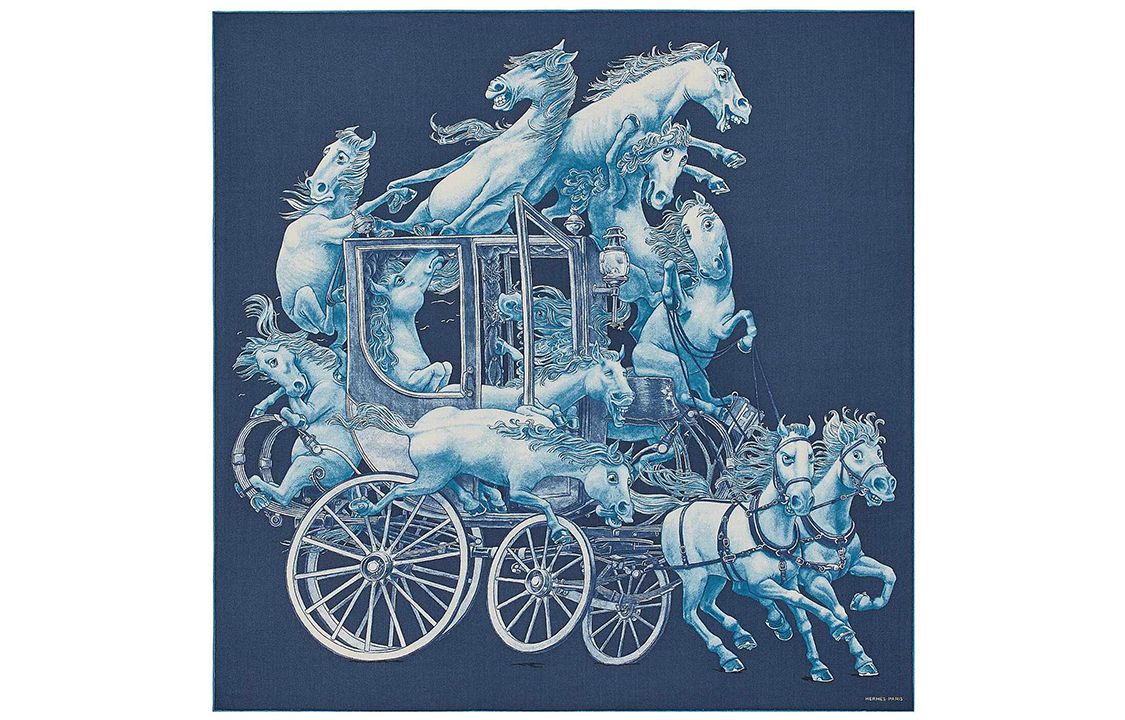 HERMES Royal Large Carriage 100cm Scarf Navy Blue/Blue/White H103840T-04 圖 2