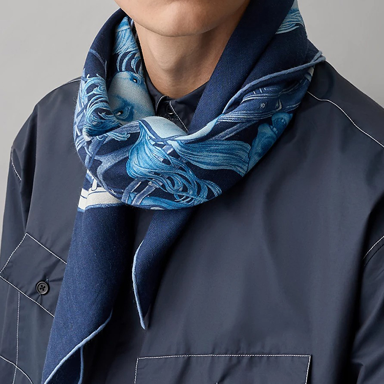 HERMES Royal Large Carriage 100cm Scarf Navy Blue/Blue/White H103840T-04 圖 3