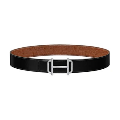 HERMES Royal Silver Buckle Togo Calfskin Reversible Belt Black/Gold 3.8cm H075370CK05-H077971CAAA