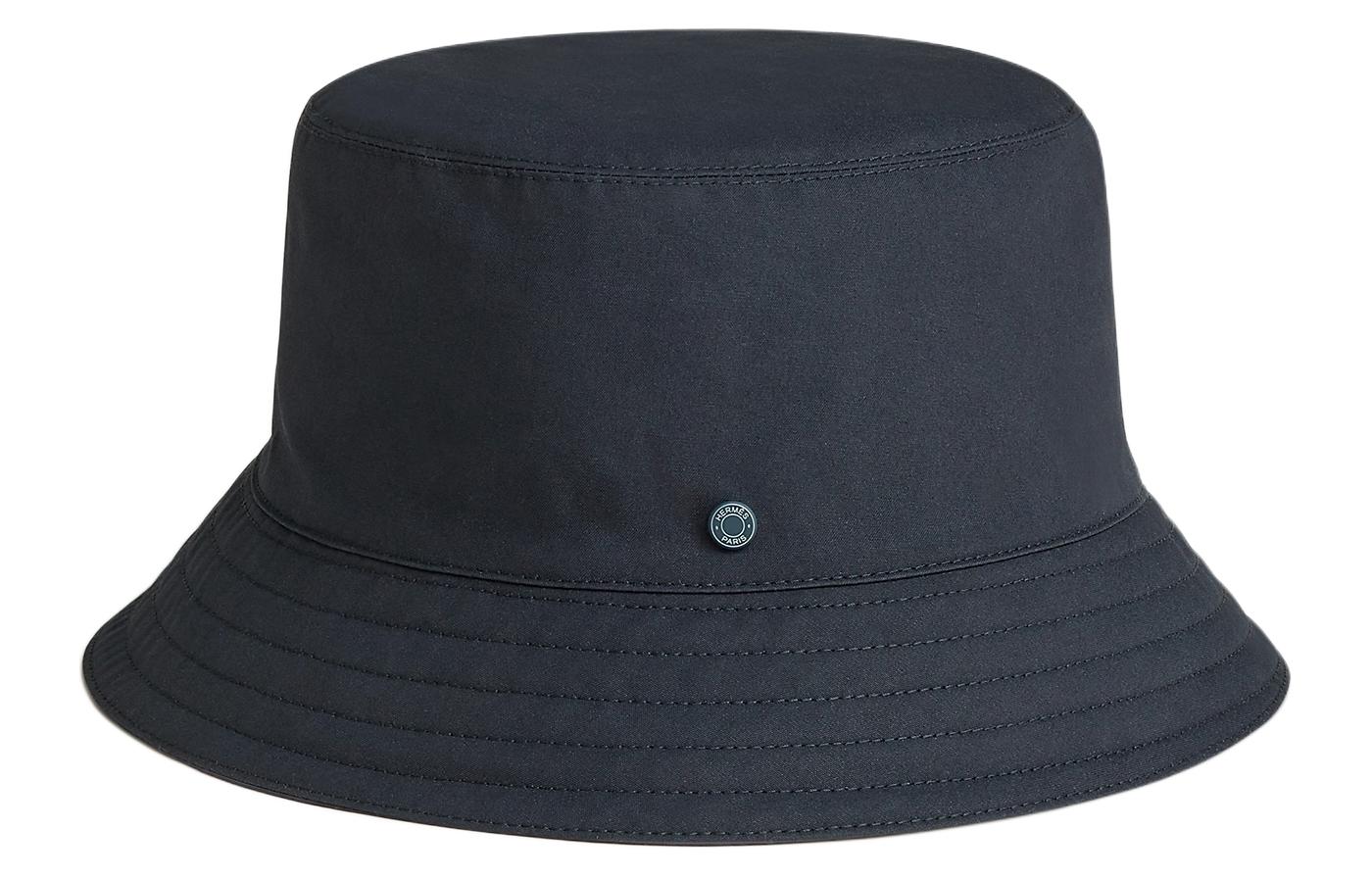 HERMES Saddle-Stitch Logo Cotton Silk Canvas Blue  Bucket Hat. H232076NvI258