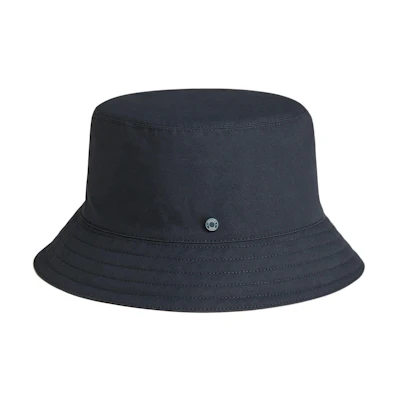 HERMES Saddle-Stitch Logo Cotton Silk Canvas Blue Bucket Hat. H232076NvI258