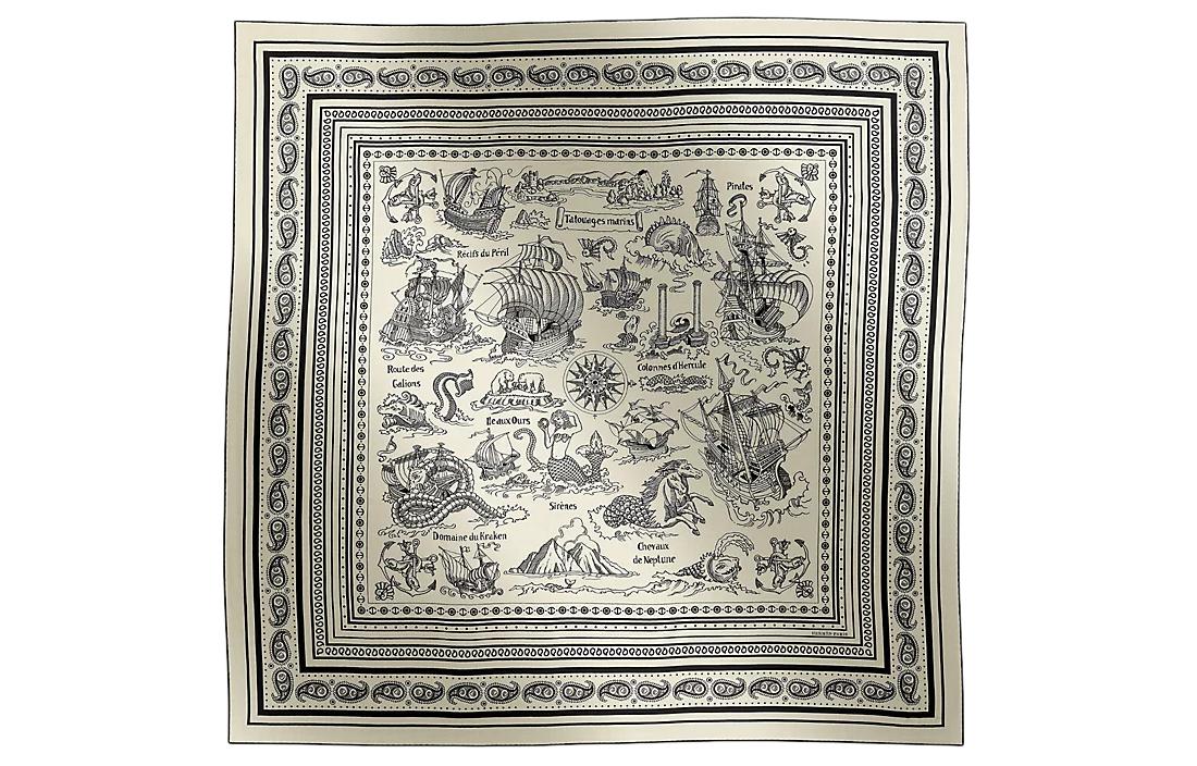 HERMES Sailor Tattoo Bandana Scarf Unisex White H243374S 06