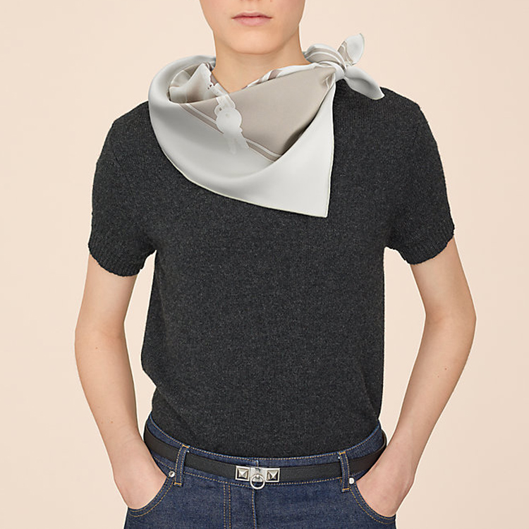 HERMES Scarf "Please Check" 90cm Square Silk Scarf Silver Gray. H002510S-38 圖 3