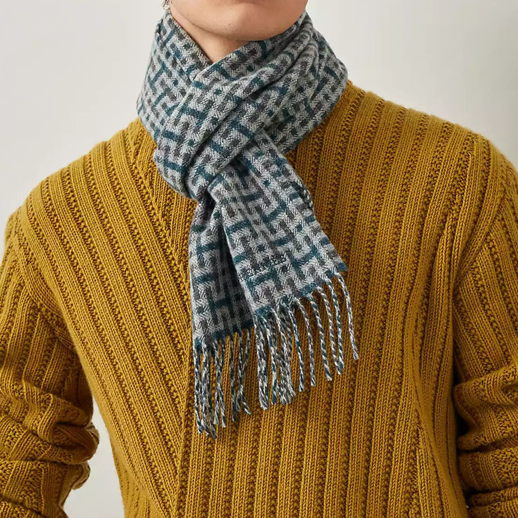 HERMES Scottish H Scarf Grey/Petroleum Blue/Light Grey H393772T-03 圖 5