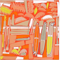 HERMES Sea Surf and Fun Scarf Orange H003161S-09 HERMES Sea Surf and Fun Scarf Orange H003161S-09