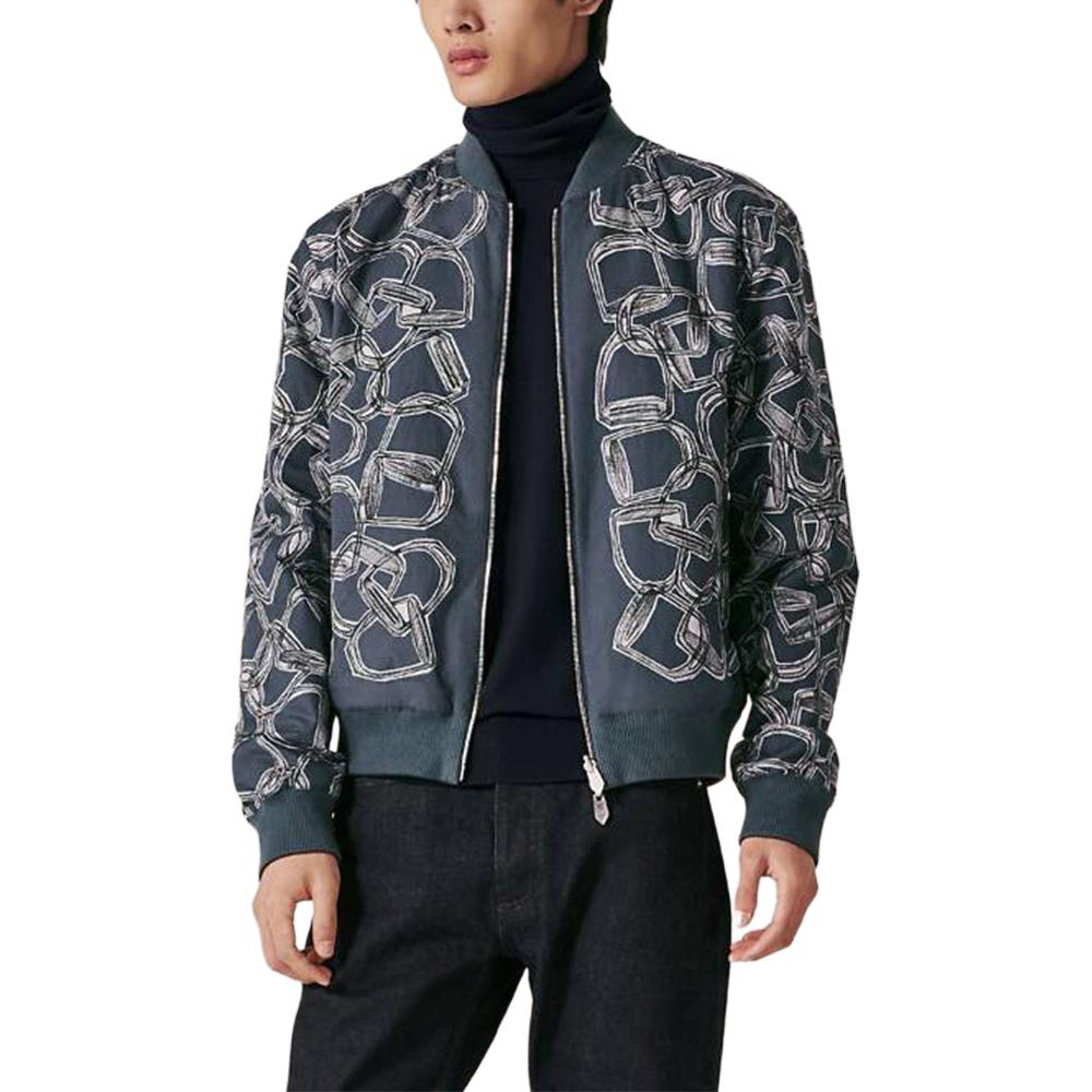 Hermes Short Zip Jacket with Chain Print in Blue H362800HI7B