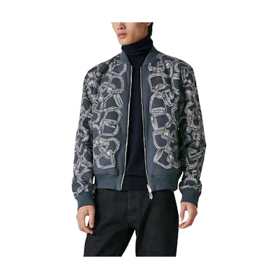 Hermes Short Zip Jacket with Chain Print in Blue H362800HI7B
