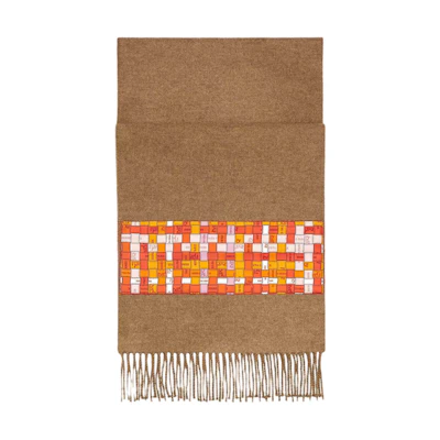 HERMES Silk Applique Scarf Khaki Brown. H259074S-01