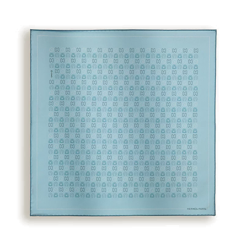 HERMES Silk Scarf All-Over Print Unisex Couple Design Light Blue H806378T 03