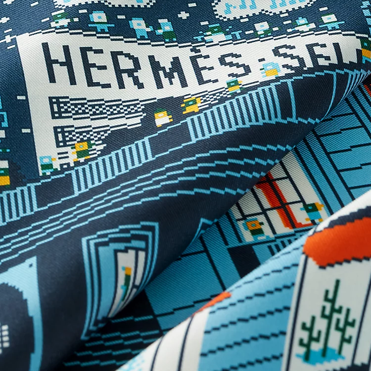 Lookbook エルメス シルクスカーフ 建築プリント ネイビーブルー H803808Tv06