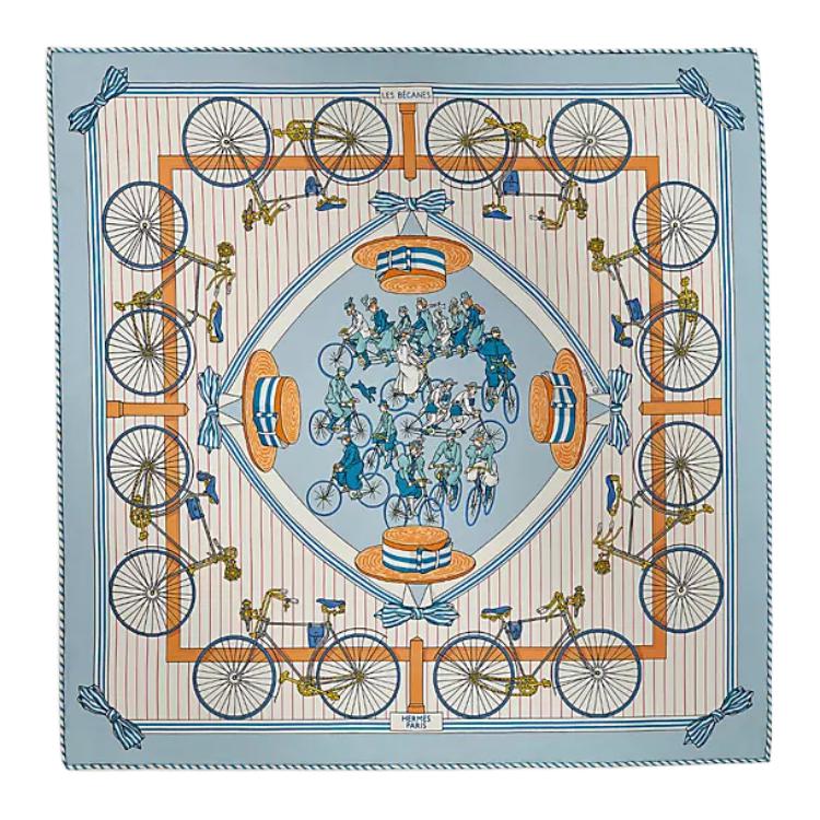 HERMES Silk Scarf Bicycle Print Unisex Couple Style Blue/Beige/White. H893866S 圖 2