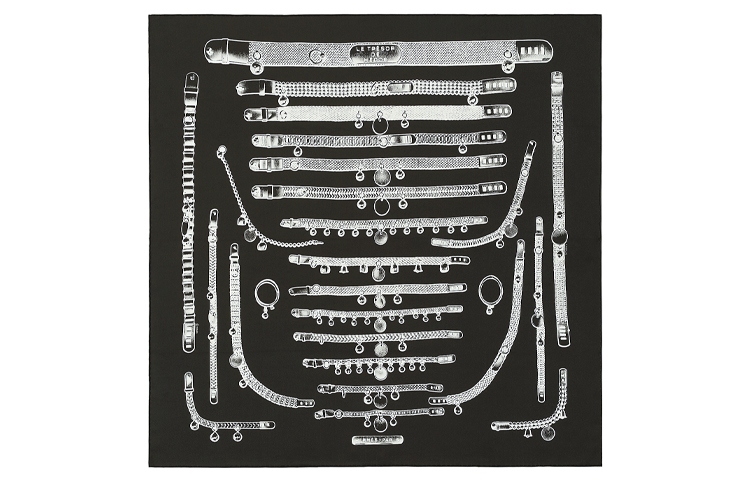 HERMES Silk Scarf Black Dog Treasure Design. H003457S-16