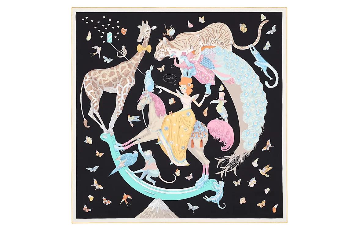 HERMES Silk Scarf Black Unisex Couple Design "Dynamic Sharing" Limited Edition H003875S-07 圖 2