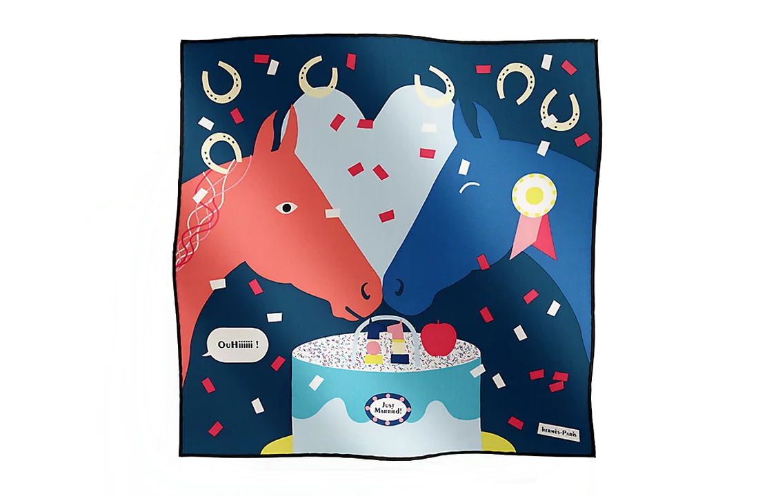 HERMES Silk Scarf Blue with Horse Design Unisex Couples' Style. H894115S01 圖 2