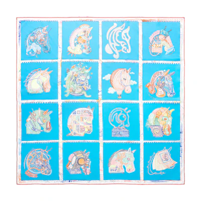 HERMES Silk Scarf Blue with Horse Pattern Unisex Couple's Edition. H003913S-01