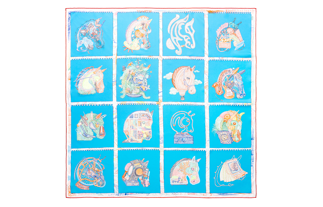 HERMES Silk Scarf Blue with Horse Pattern Unisex Couple's Edition. H003913S-01 圖 2