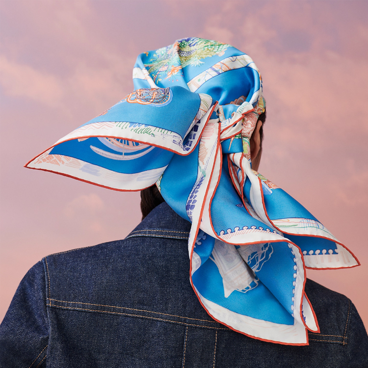 HERMES Silk Scarf Blue with Horse Pattern Unisex Couple's Edition. H003913S-01 圖 3