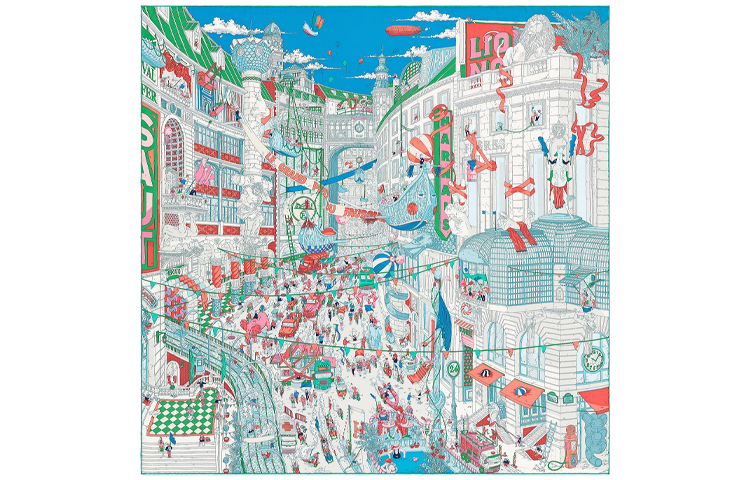 Hermes Silk Scarf Fubao Street Edition. 003166S-15