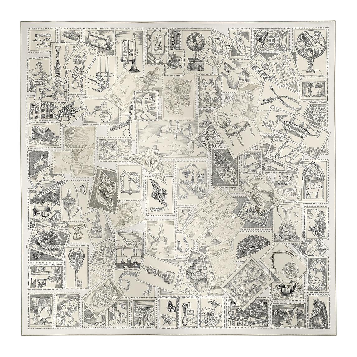 HERMES Silk Scarf Gray Unisex Logo Design Luxury Accessory. H004205S06