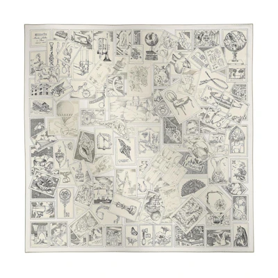 HERMES Silk Scarf Gray Unisex Logo Design Luxury Accessory. H004205S06