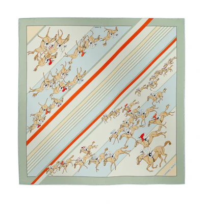 HERMES Silk Scarf Unisex Couples Logo Design - Green/Blue/Orange. H894178S