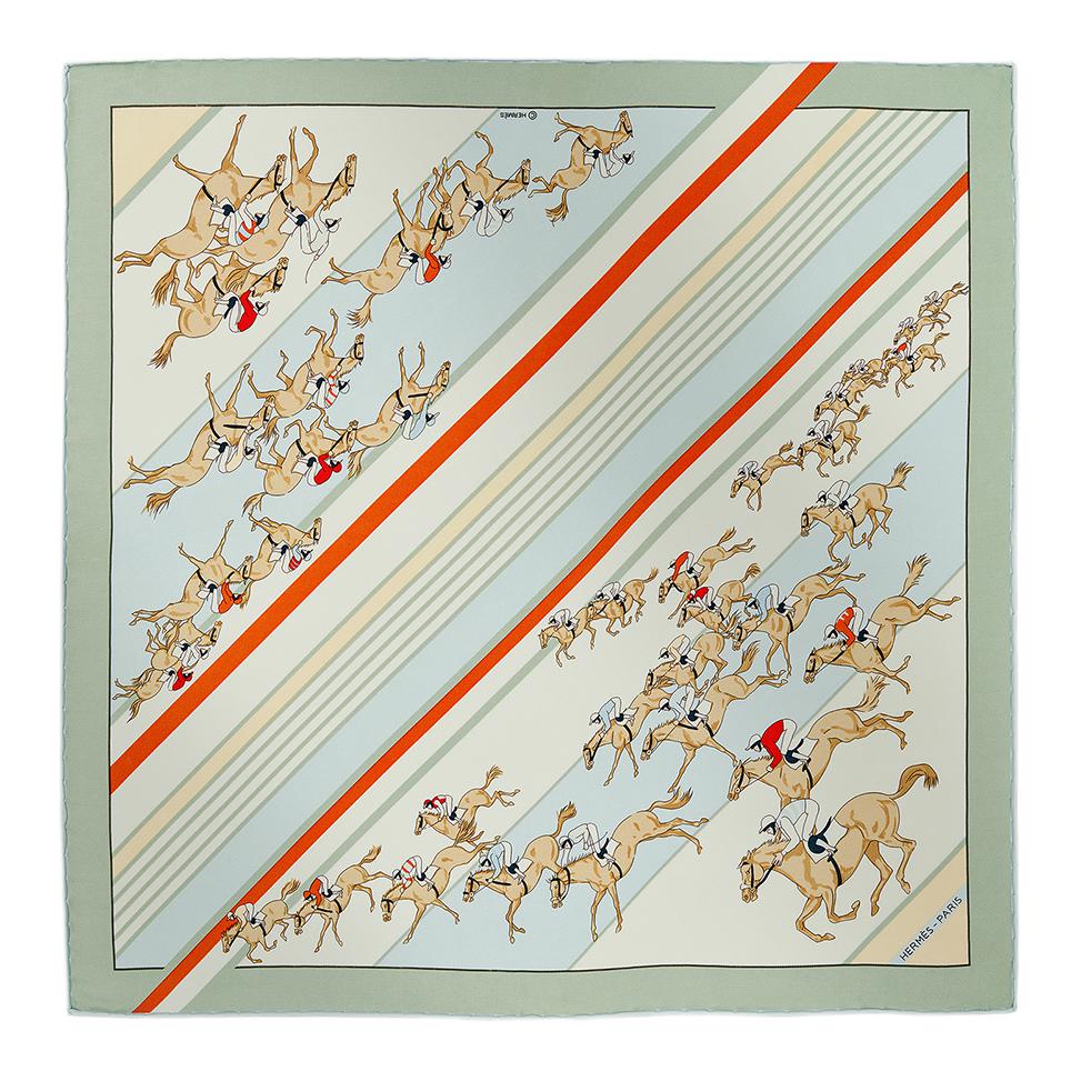 HERMES Silk Scarf Unisex Couples Logo Design - Green/Blue/Orange. H894178S 圖 2