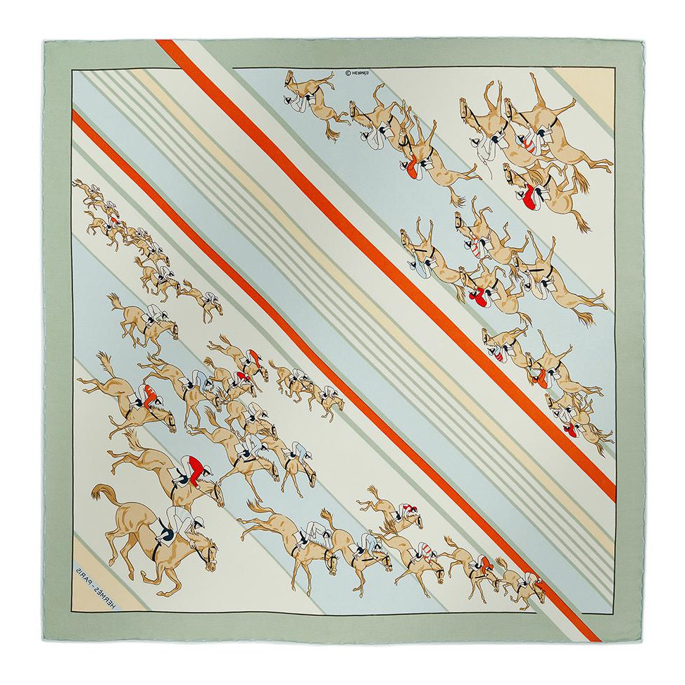 HERMES Silk Scarf Unisex Couples Logo Design - Green/Blue/Orange. H894178S 圖 3