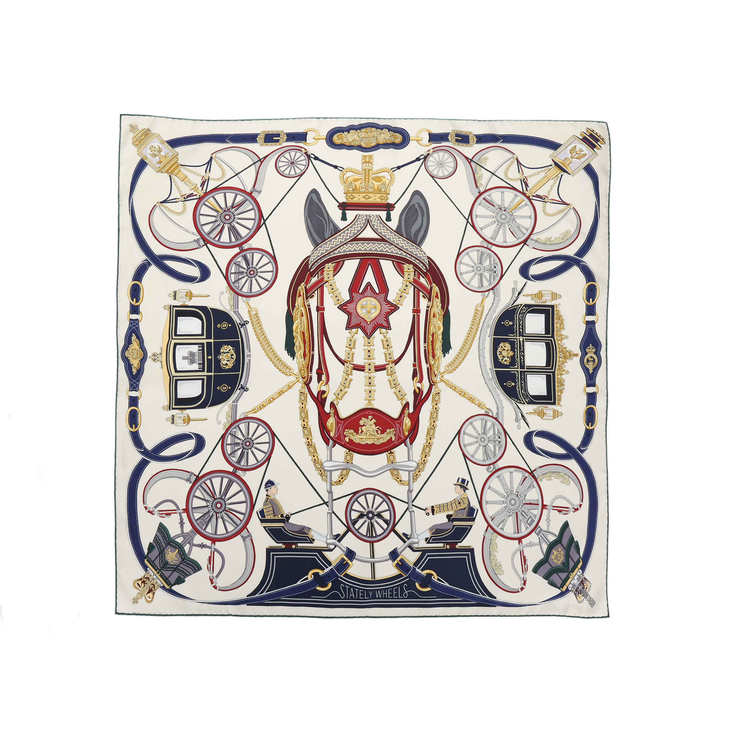 HERMES Silk Scarf White Tuah Print Unisex Couple Design. H004163S