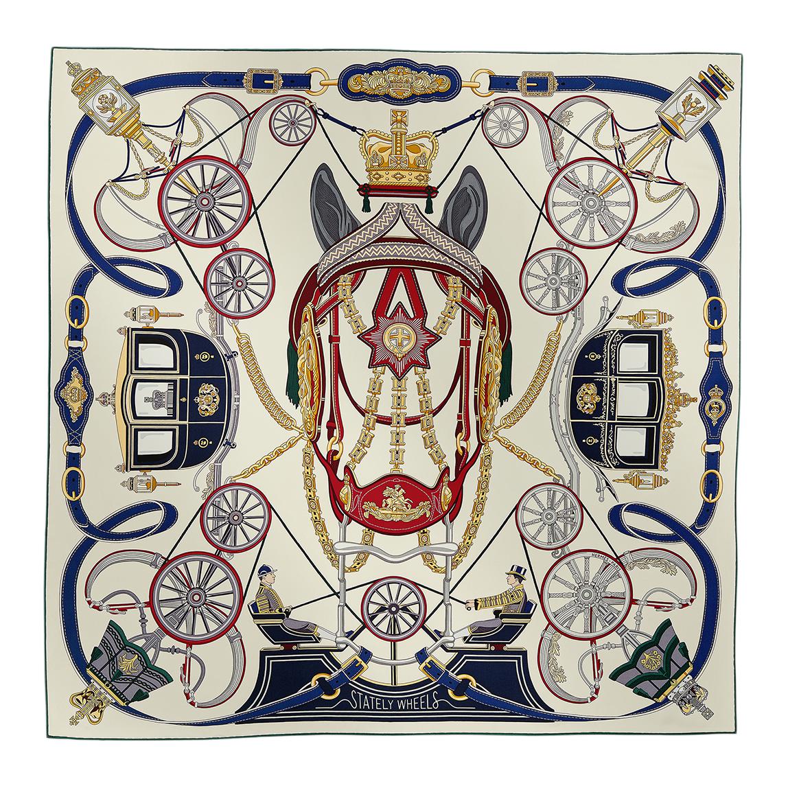 HERMES Silk Scarf White Tuah Print Unisex Couple Design. H004163S 圖 2