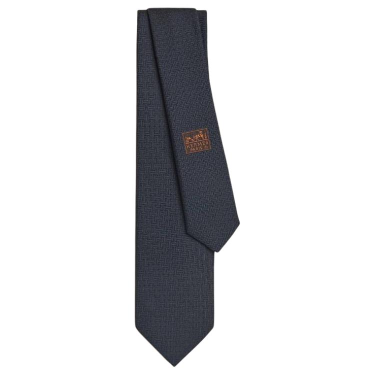 HERMES Silk Tie Black with Brand Logo for Men H339413T01 圖 2