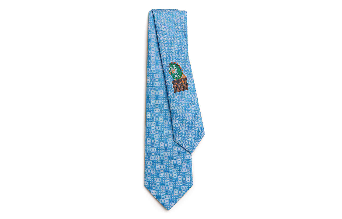HERMES Silk Tie Blue for Men - De Face et de Profil Design H339350Tv07