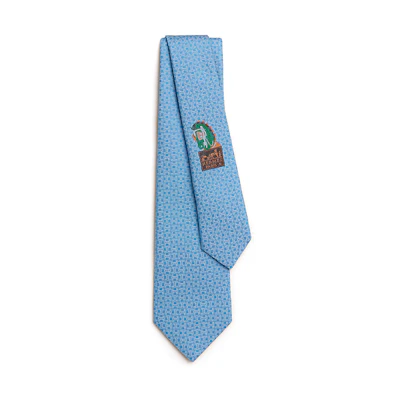HERMES Silk Tie Blue for Men - De Face et de Profil Design H339350Tv07