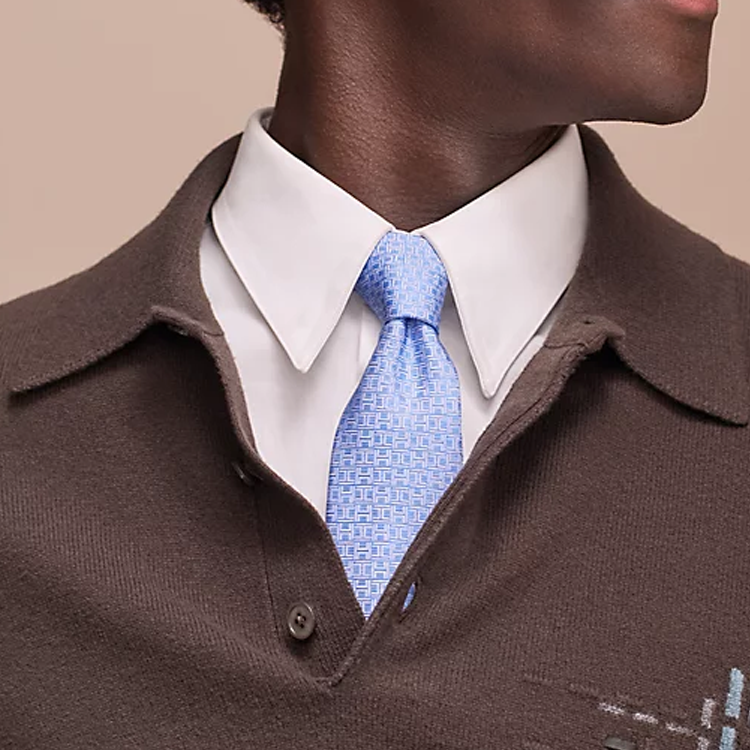 HERMES Silk Tie Blue for Men - De Face et de Profil Design H339350Tv07 圖 3