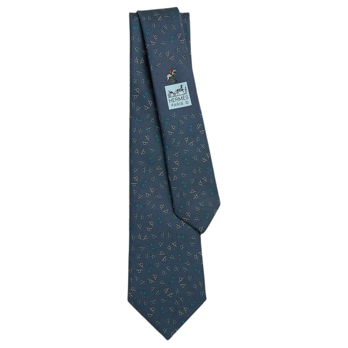 HERMES Silk Tie Blue Unisex with Mors Dance Logo Design. H006362T