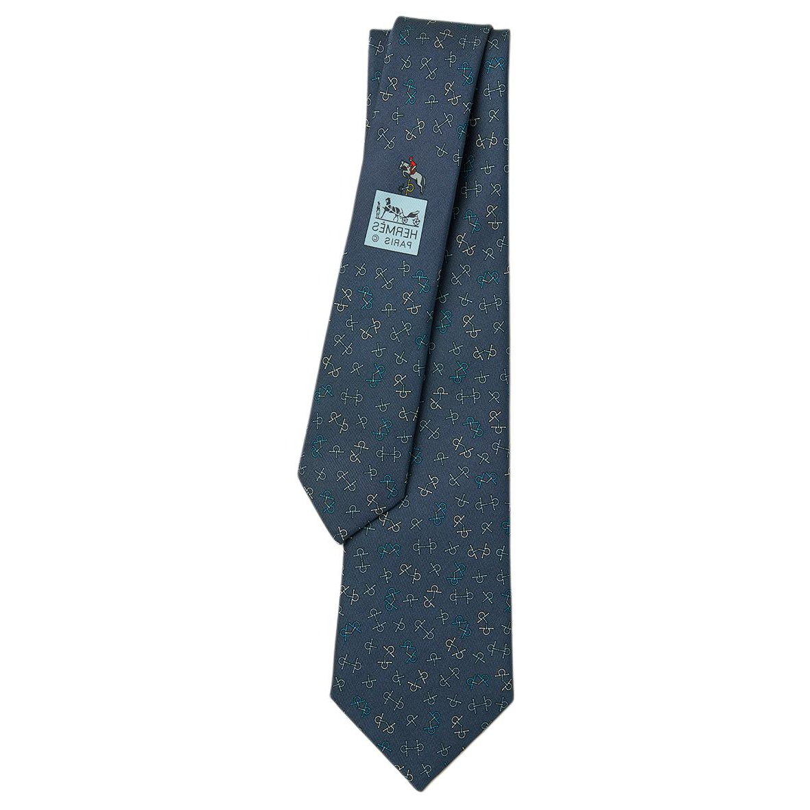 HERMES Silk Tie Blue Unisex with Mors Dance Logo Design. H006362T 圖 3