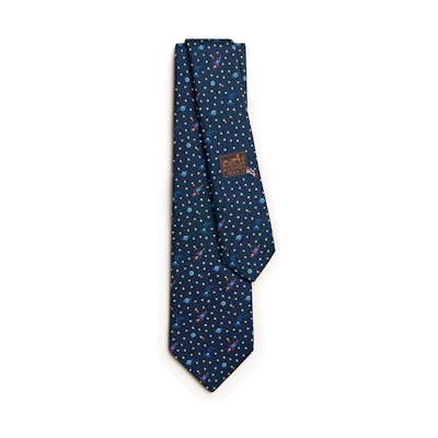 HERMES Silk Tie for Men - Blue with Rocket Print Design. H336120Tv02