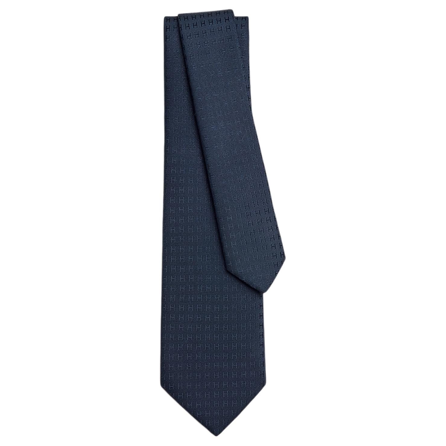 Order HERMES Silk Tie for Men Blue with Subtle H Pattern Design. H036321T 11