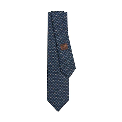 HERMES Silk Tie for Men with Logo - Ocean/Sky Design H339390T02