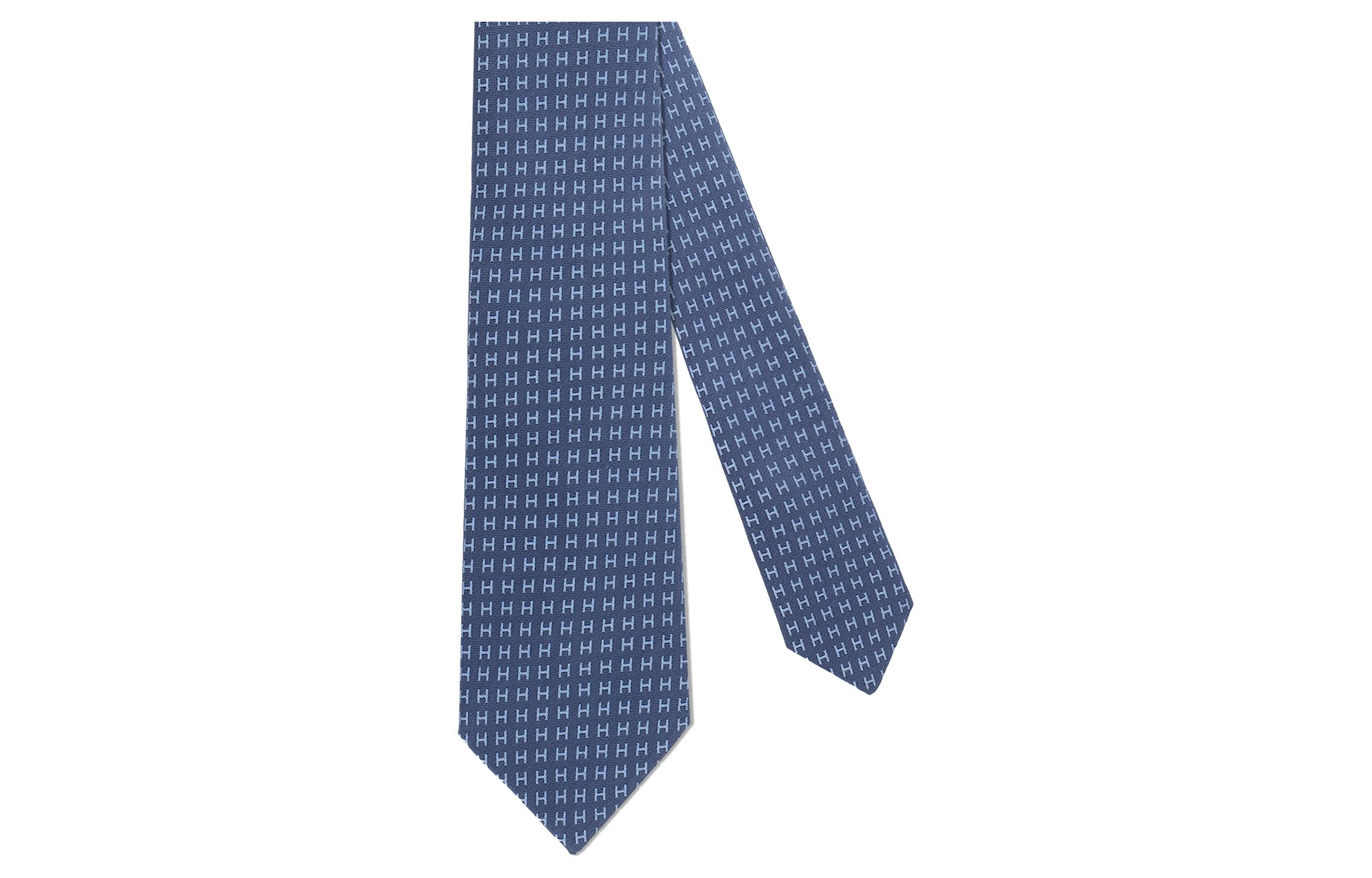 HERMES Silk Tie H Print Unisex Couple Style Blue H032288T17