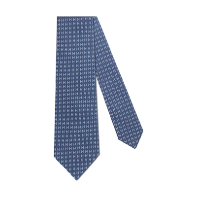 HERMES Silk Tie H Print Unisex Couple Style Blue H032288T17