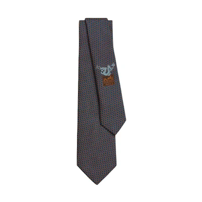 HERMES Silk Tie Navy Blue with Dragon Scale Pattern - Accessories H339382Tv04
