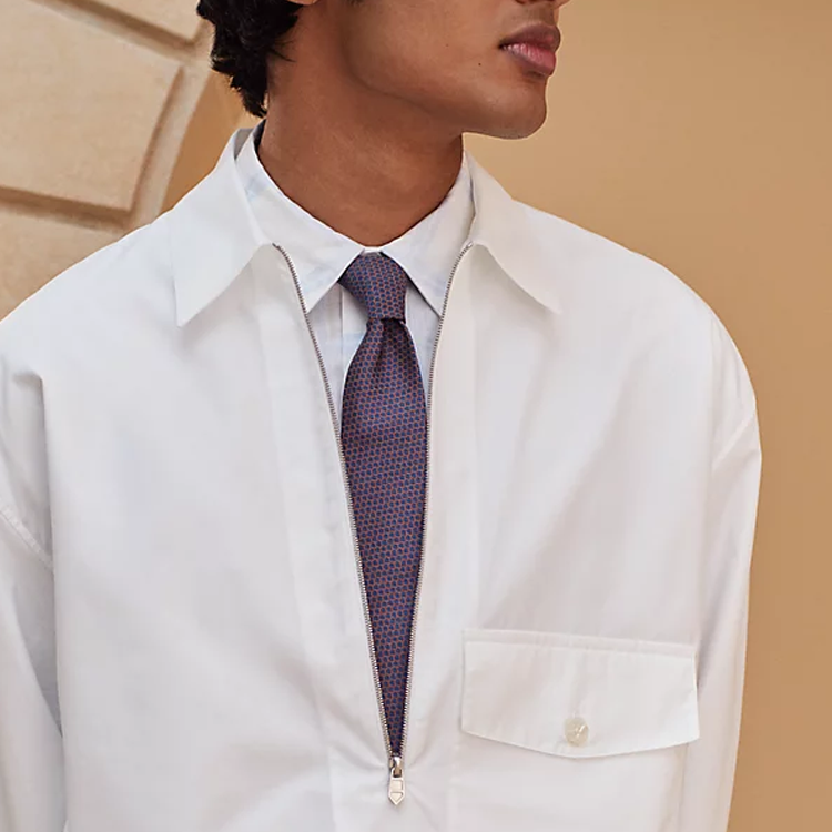 Lookbook HERMES Silk Tie Navy Blue with Dragon Scale Pattern -  Accessories H339382Tv04