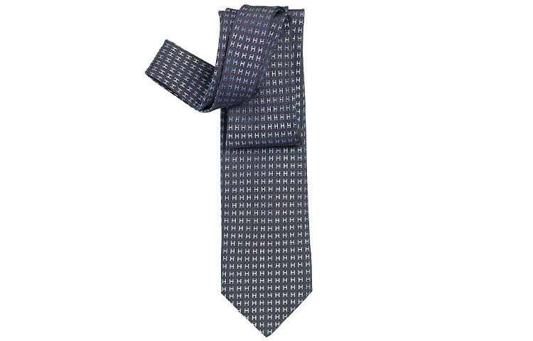 HERMES Silk Tie with Two-Tone H Pattern Jacquard Design H038188T-01