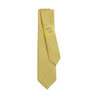 HERMES Silk Tie Yellow with Letter H Sports Print for Men H006364Tv09