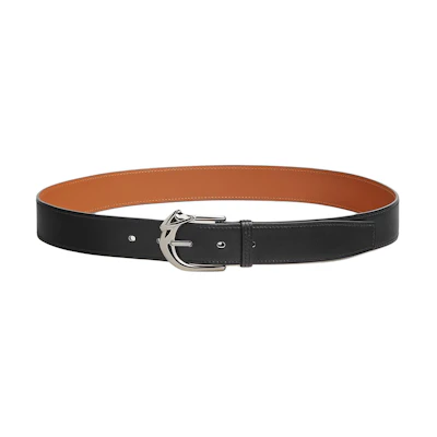 HERMES Silver Buckle Black Leather Belt for Men - 3.3CM Width. H081764CK89085