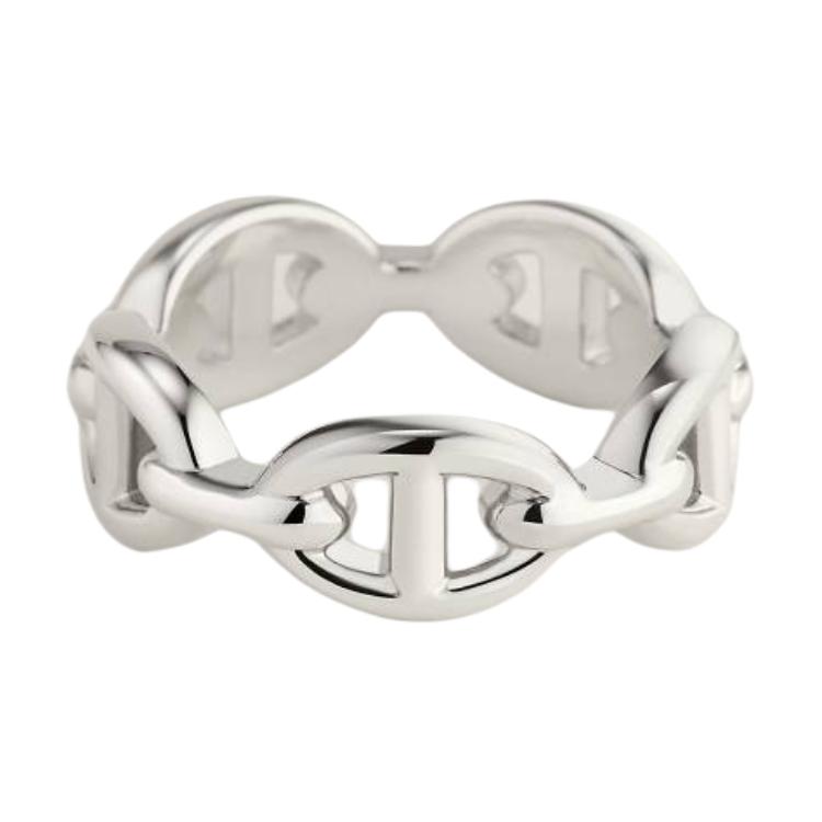 HERMES Silver Logo Design Unisex Couple Ring in Silver. H109507B00049