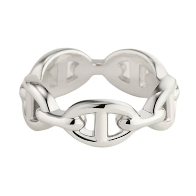 HERMES Silver Logo Design Unisex Couple Ring in Silver. H109507B00049