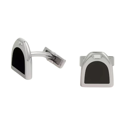 HERMES Silver Metal Cufflinks for Men with Two-Tone Design. H100062FP03