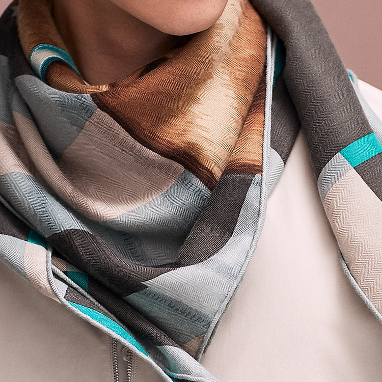 HERMES Single Horse Pattern Wool Scarf for Men - Multicolor. H103999T03 圖 3