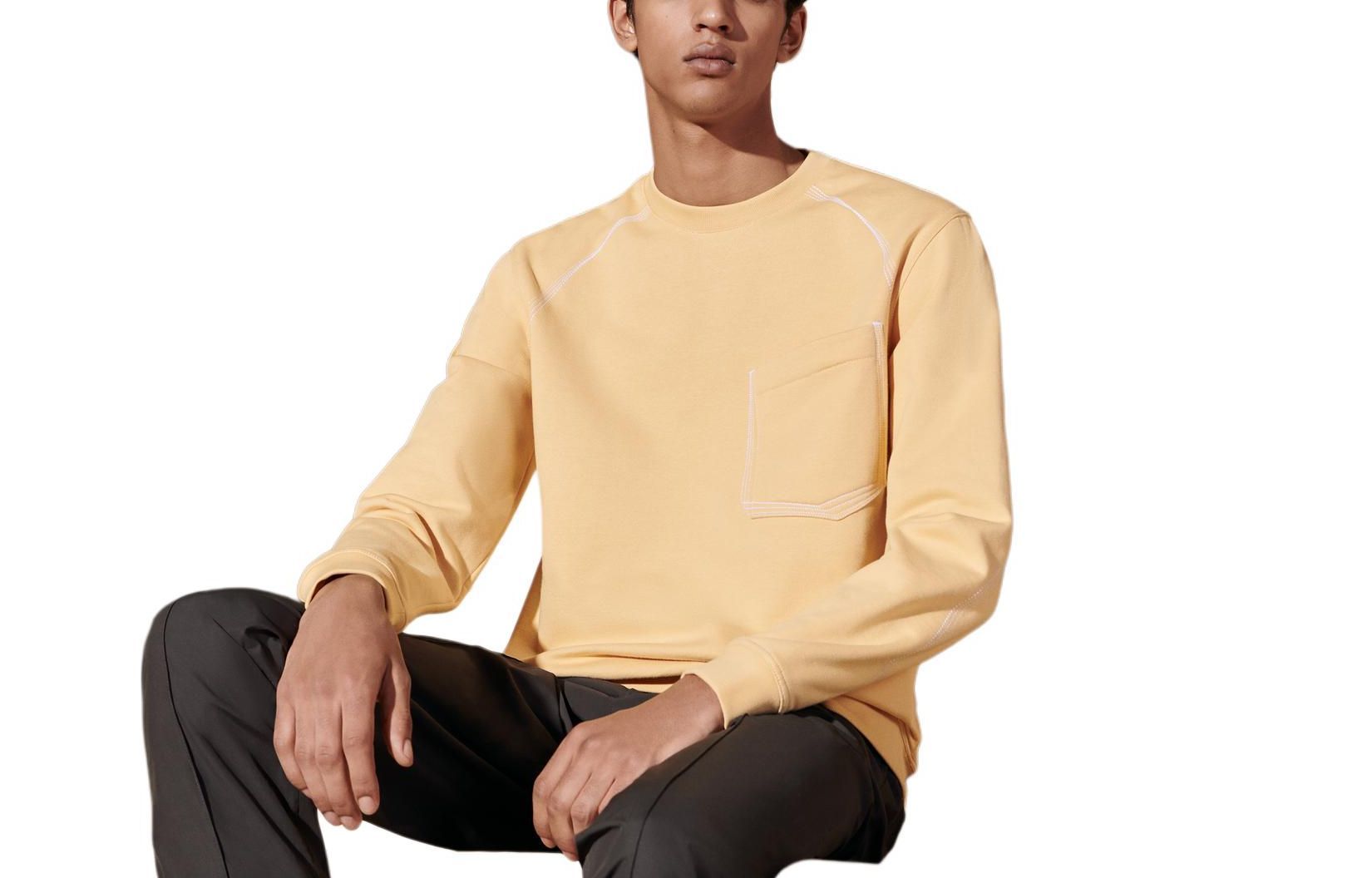 Hermes Solid Banana Yellow Crewneck Long Sleeve Sweatshirt H457830HA0D